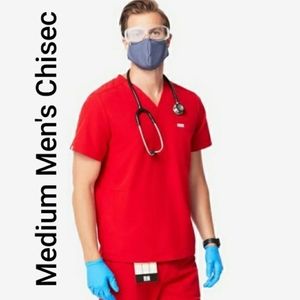 Figs Mens Chisec -Three Pocket Scrub Top RED (NWT)